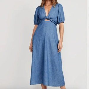 Old Navy chambray twist front midi dress denim blue medium short sleeve